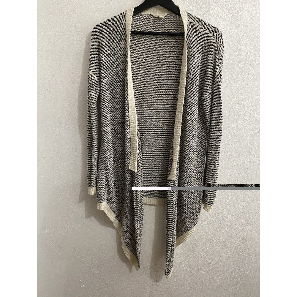 Eileen Fisher Organic Cotton Stripe Waterfall  Open Cardigan Size XS H54